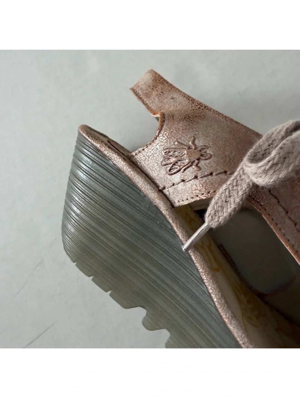 Fly London YIfa Luna rose gold wedge sandals shoes lace boho